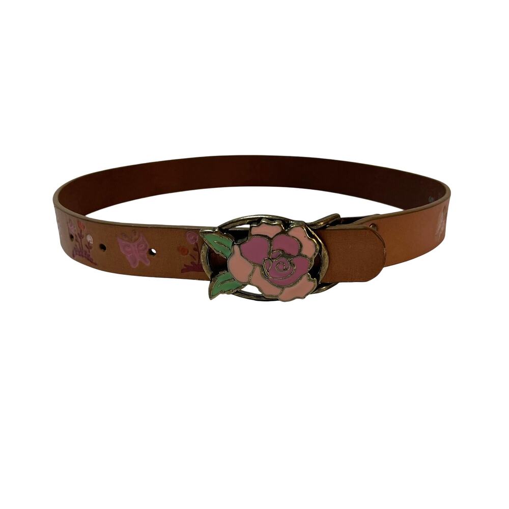 Gap Kids Girls Leather Belt Rose Brown Floral Butterfly Small‎ Cottage Princess